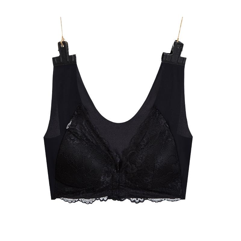 Plus Size Lace Backless Front Closure Vest Style Bra M чёрный