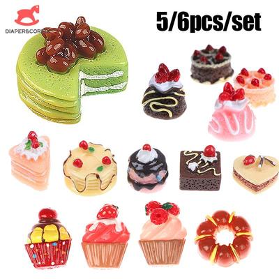 5/6pcs/set Dollhouse Miniature Fruit Cake Model Blueberry Strawberry Mango Cake Ornament Food Decor Toy Doll House Accessories