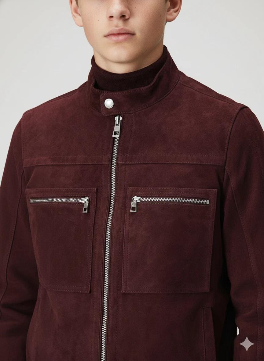 

Genuine Men s Jacket Handmade Lambskin Suede Biker Causal Motorcycle Burgundy 3XL