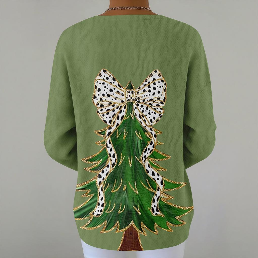 Dame Mote Langermet Jule Snøfnugg Trykk Topp Elegant Casual Topp