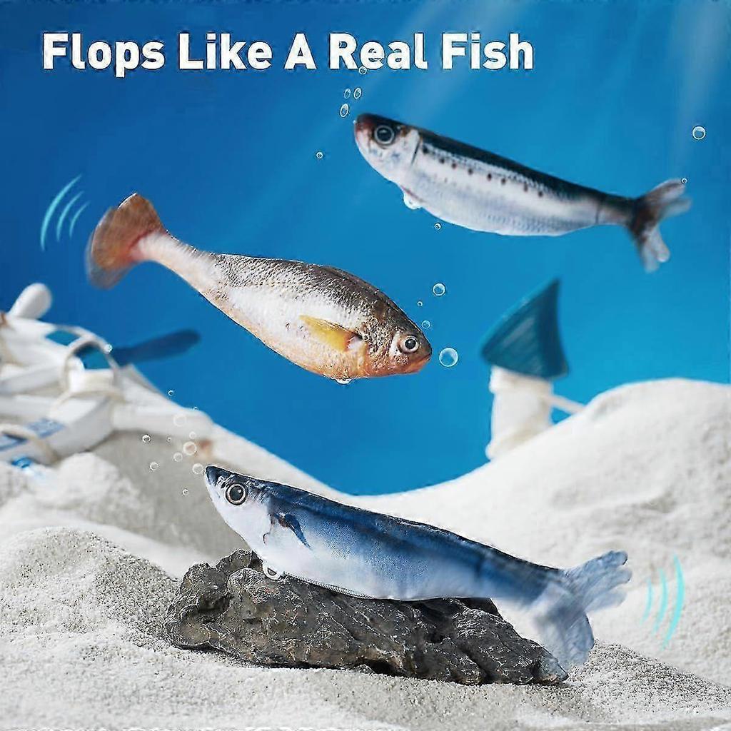 Realistische, zappelnde Fisch-Katzen-Spielzeuge in mundgerechter Größe, Interaktive Katzenspielzeuge für alle Rassen, Tipp-aktivierte 3 Zappelmodi, Sardine/Makrele/Gelber Umberfisch, Wiederaufladbar