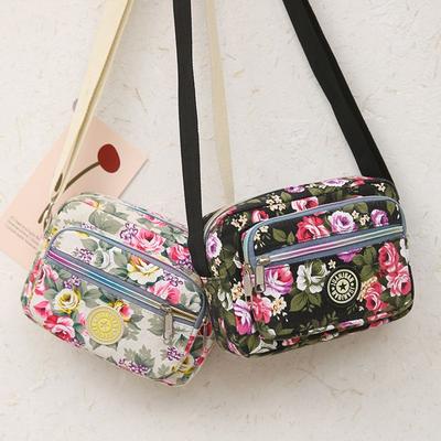 Casual Nylon Shoulder Bag Multi Layered Floral Print Classic Tote Bag Vintage Handbag Women Girls