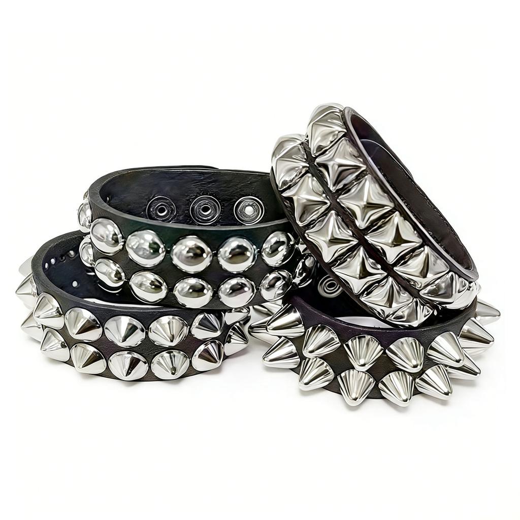 Punk Spike Stud Leather Bracelet Hip Hop Rock Wide Cuff Bangle Steampunk Hand  Classic Rivet Wristband Hand  New