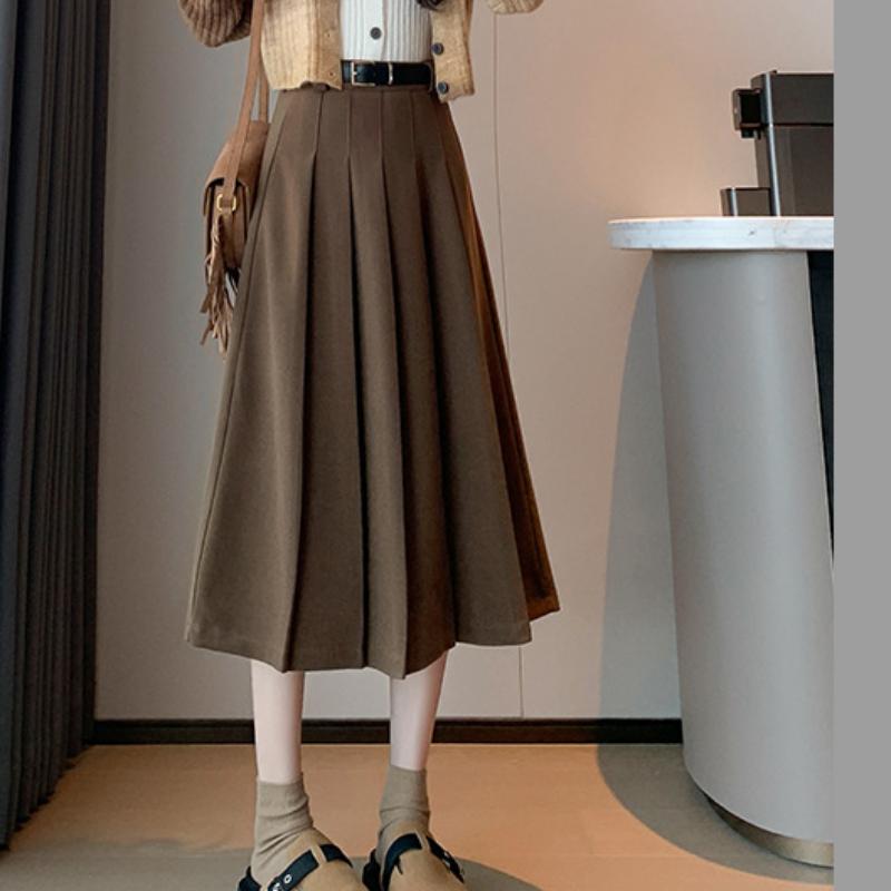 

Серая плиссированная юбка-костюм для женщин на весну и осень, ниспадающая юбка, высокая талия, повседневная, большая расклешенная А-силуэта, длиной до колена, средней длины L