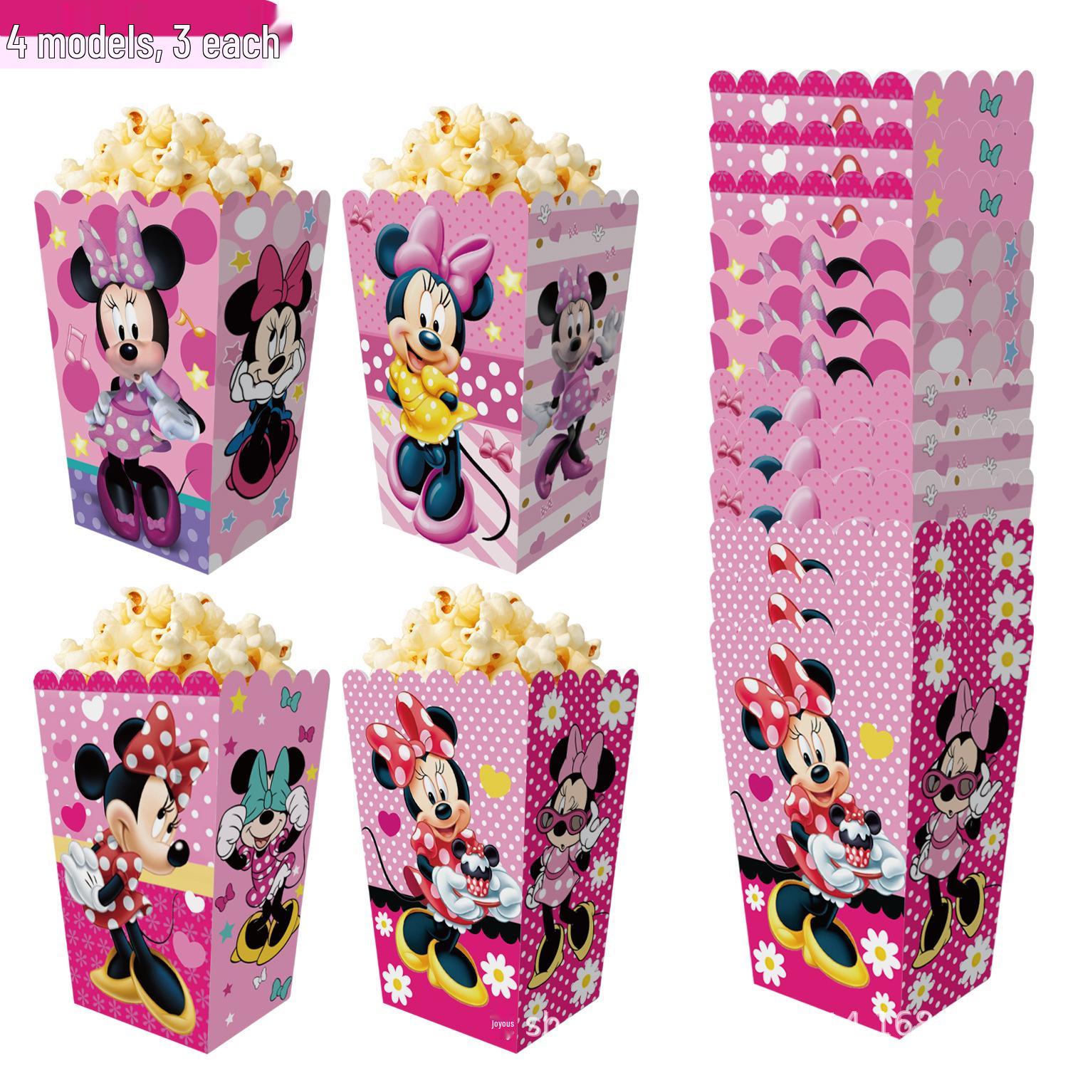Minnie Theme Popcorn & Candy Box - Disposable Snack Bucket for Chicken, French Fries, and More