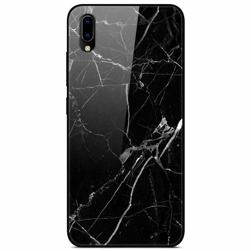Case Tempered Glass Hard Clear Phone Case For Vivo Y91C Protector Shockproof Marble Fundas Coque