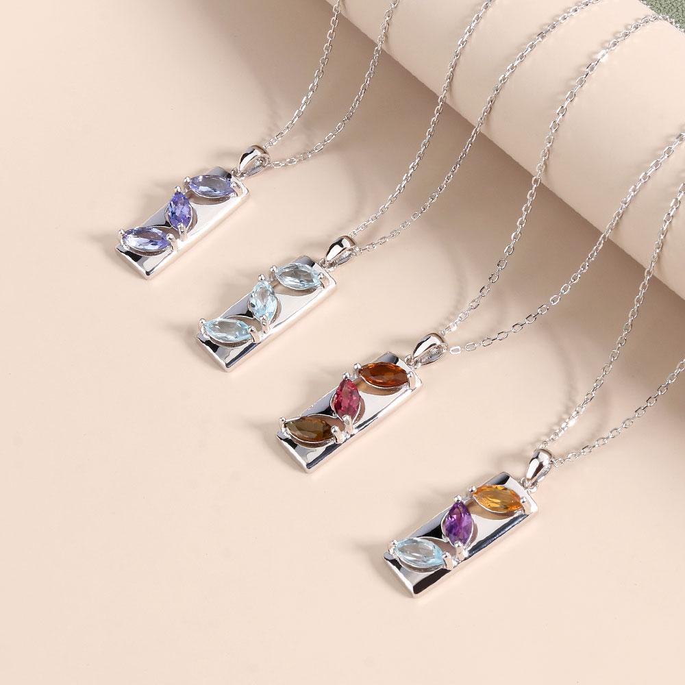 Natürliche Edelstein-Anhänger-Halskette mit buntem Tansanit, himmelblauem Topas-Turmalin-Edelstein, edler Schmuck aus 925er Sterlingsilber