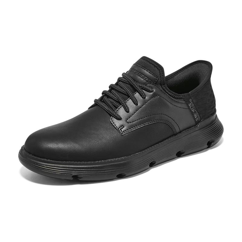 Skechers Men s Lightweight Leather Slip-On Shoes US 6.5 чёрный