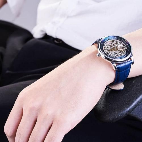 Reef Tiger Automatic Mechanical Watch, Men's Skeleton Stainless Steel White Watch, RGA1975 (RGA1975-YLS)