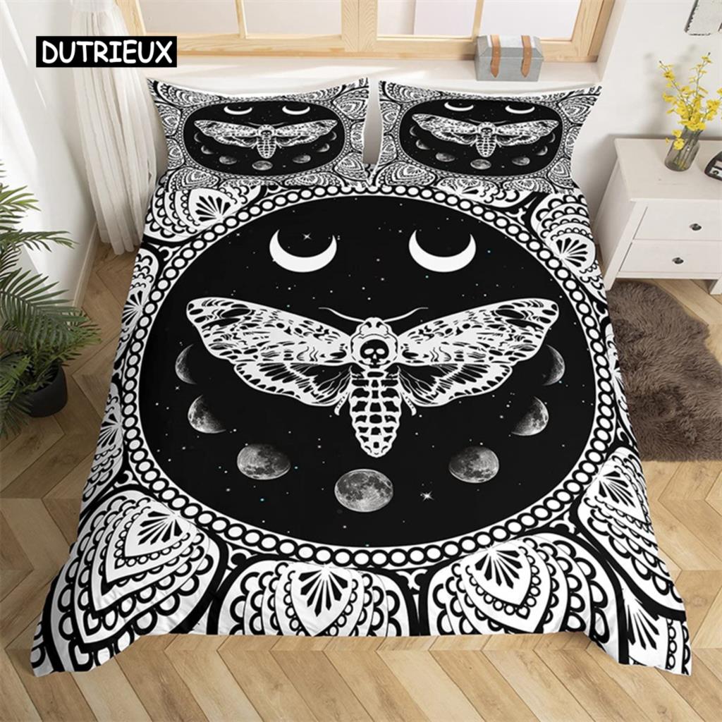 

Пододеяльник с изображением бабочки и моли, королевы, готического черепа, цветка, звездного неба и луны, комплект постельного белья из полиэстера, бохо, экзотического черного цвета, пододеяльник EU single(135x200cm)