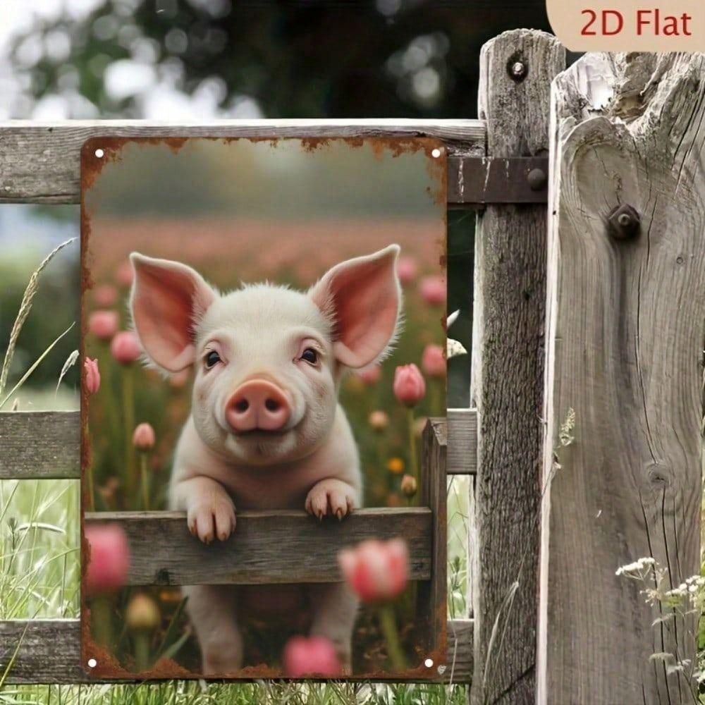 Metal Wall Art Pig Poster, Rustic Farmhouse Kitchen Decor 8x12 Inch