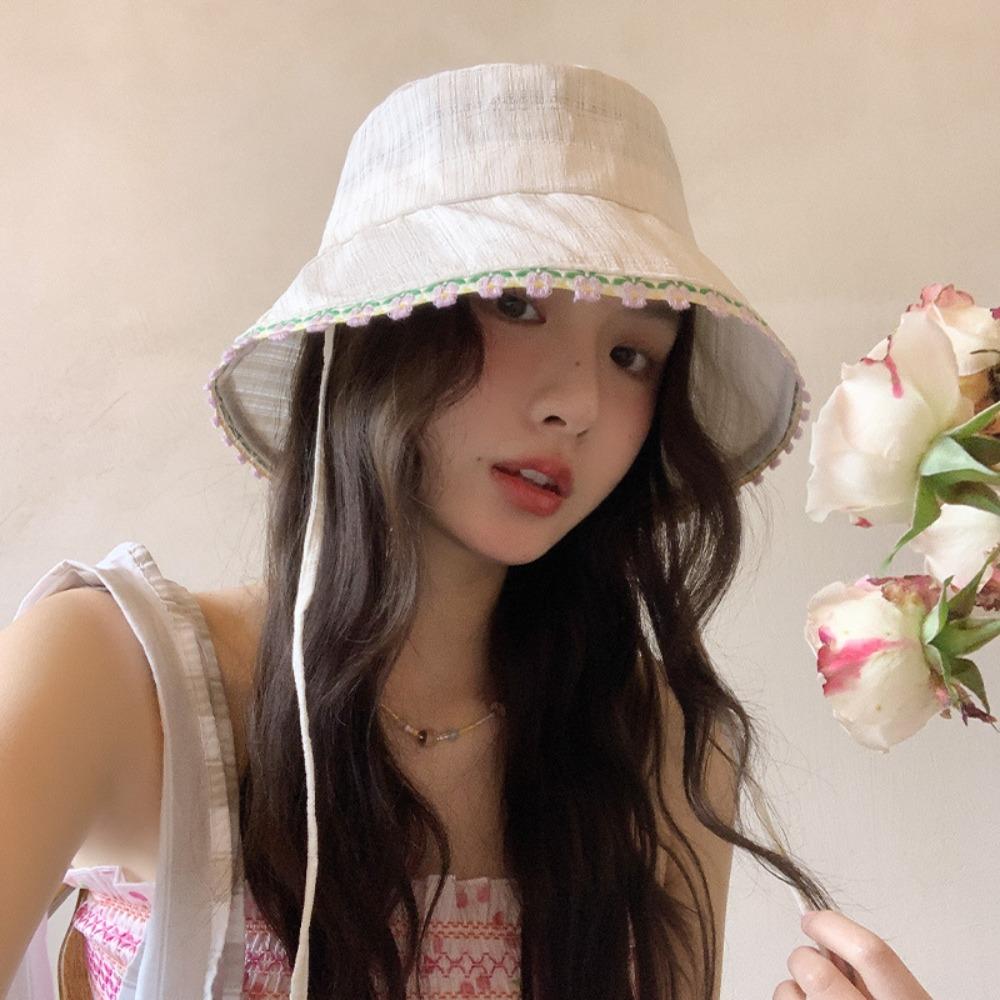 Sweet Lace-up Sun Caps French Style Women's Sun Hat Elegant Summer Fisherman Hat  Lady