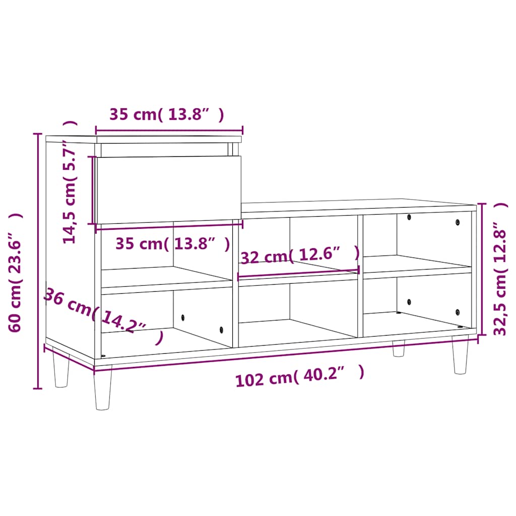 Shoe Rack White 102 x 36 x 60 cm Engineered Wood