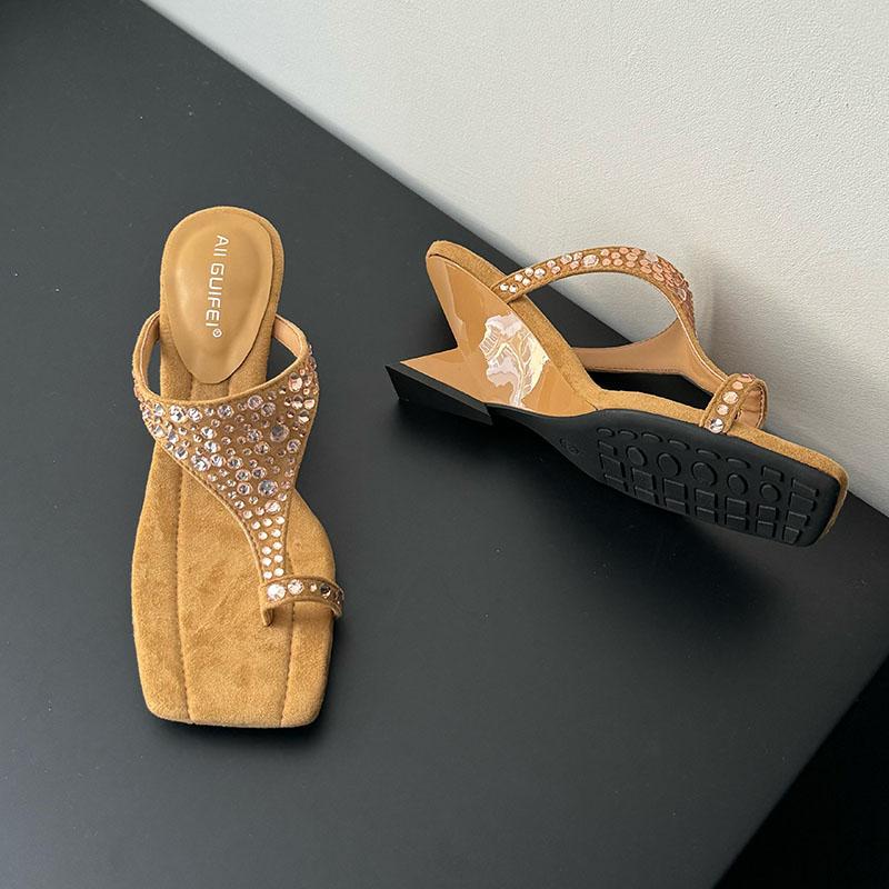 Mode Neues Schuhwerk Damen Keilabsatz Hausschuhe Schuhe Mode Luxus Strasssteine Damen Absatz Hausschuhe Schuhe Weibliche Pantoletten Sandalen Pumps