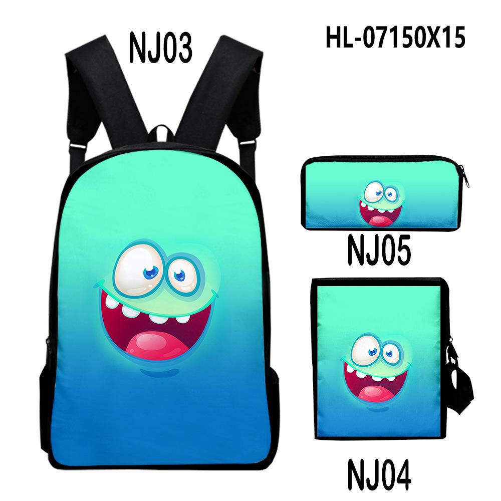 Novelty Classic Monster Face 3D Print 3pcs/Set pupil School Bags Laptop Daypack Backpack Inclined shoulder bag Pencil Case