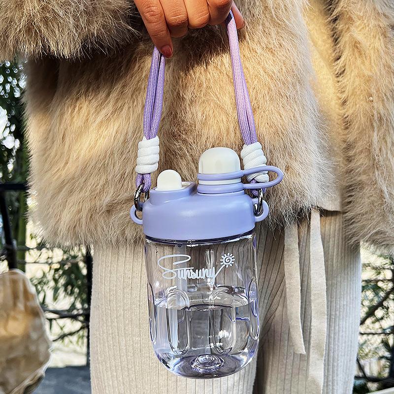 Water bottle new Korean version large capacity plastic cup double drink straw cup cute accompanying water cup girl
