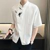 Summer Short Sleeve Shirts Stylish Floral Embroidery Men's Clothing All-match Chinese Style Stand Collar Vintage Button Shirts