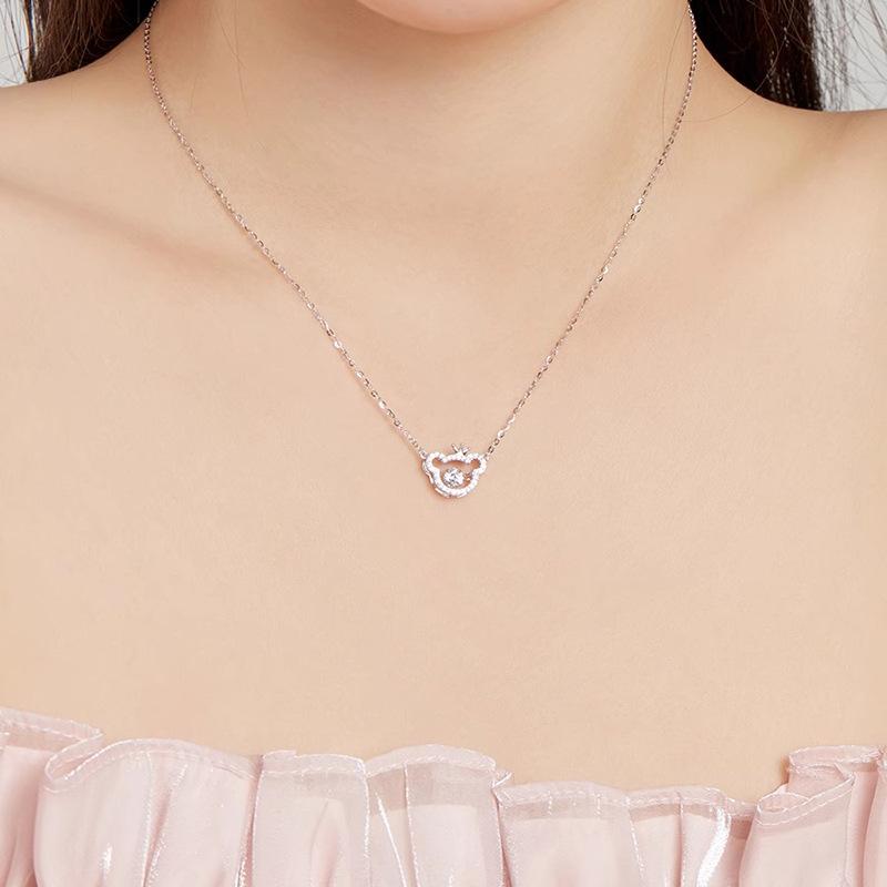 Bear Necklace Women's Light Luxury Temperament Ins Beating Heart Zircon Pendant Stainless Steel Clavicle Chain