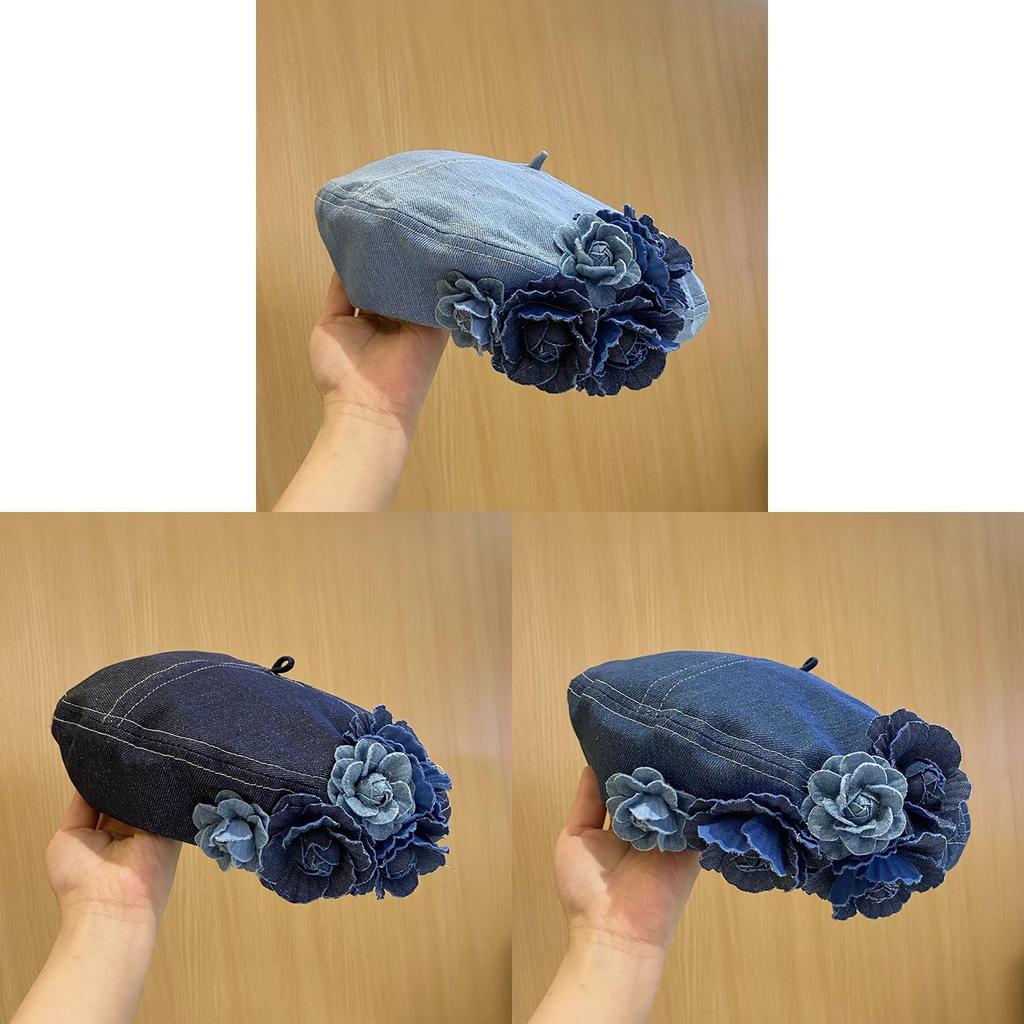 Flower Embellished Beret Hat With Waterresistant Fabric For Autumn And Winter