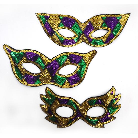 Purple Green Yellow Sequin Mardi Gras Masque Masquerade Venetian Carnival Half Face Masque