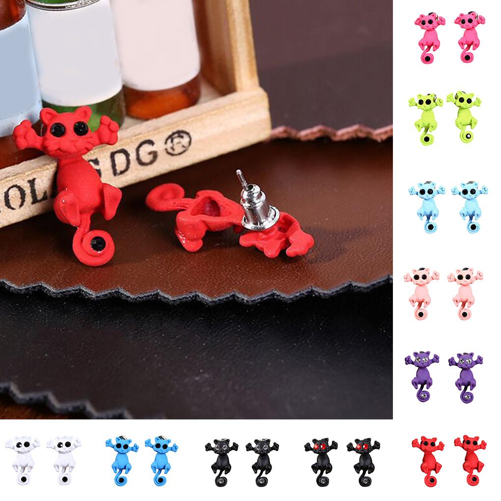1 Pair Women Earrings Animal Cartoon Ear Studs Cartoon Push-back Earrings - Black White