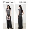 Round neck sleeveless knitted top and wide leg pants two-piece set