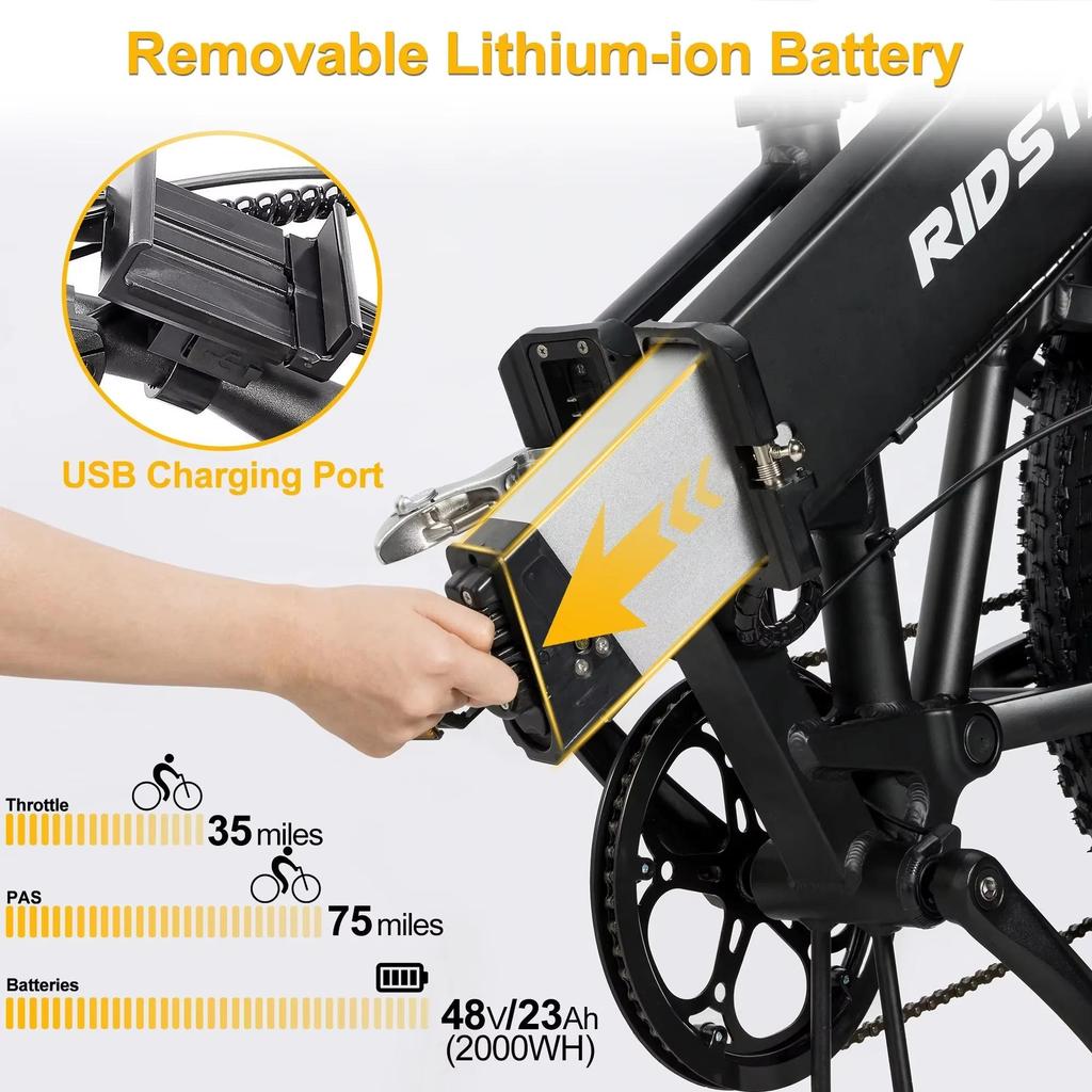 Nové H20 Pro 2000W Skládací Elektrické Kolo 48V23AH 20palcové Silné Pneumatiky Duální Motor Terénní MTB