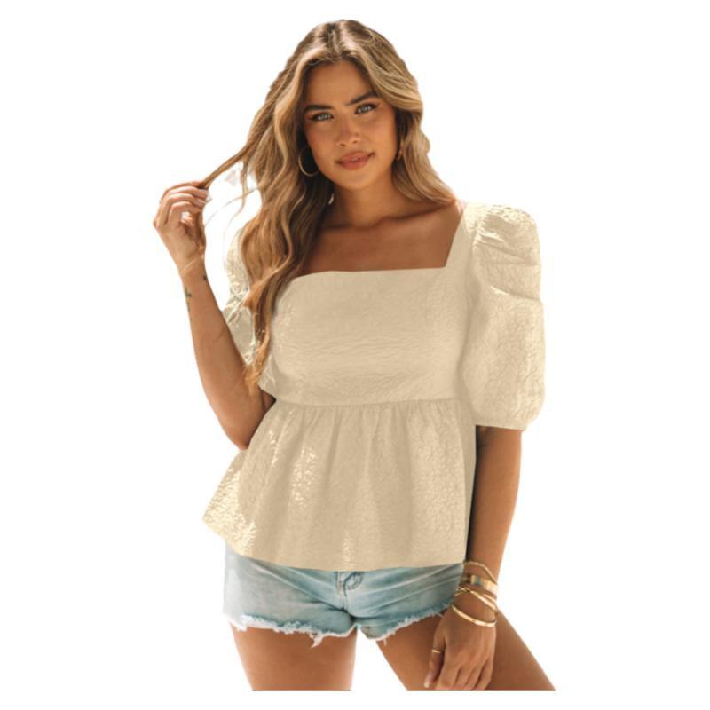 YYFS Γυναικεία μόδα Casual καλοκαιρινή άνοιξη μονόχρωμη στάμπα κοντομάνικο τετράγωνο γιακά μπλούζες και πουκάμισα