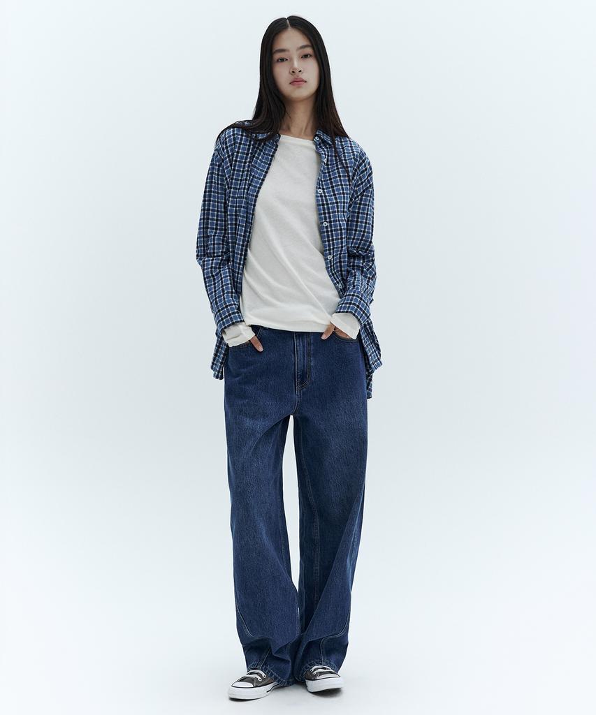 CITYBREEZE Washed Curved Wide Denim Pants_Blue