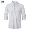 Men's New Men's Cotton and Linen Henry Shirt, Long-sleeved Hippie Casual Beach Stand-up Collar Shirt