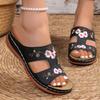 Large Size One-character Slippers Women's Summer Shoes Wedge Heel Platform Slippers Embroidered Flower Women's Cool Slippers
