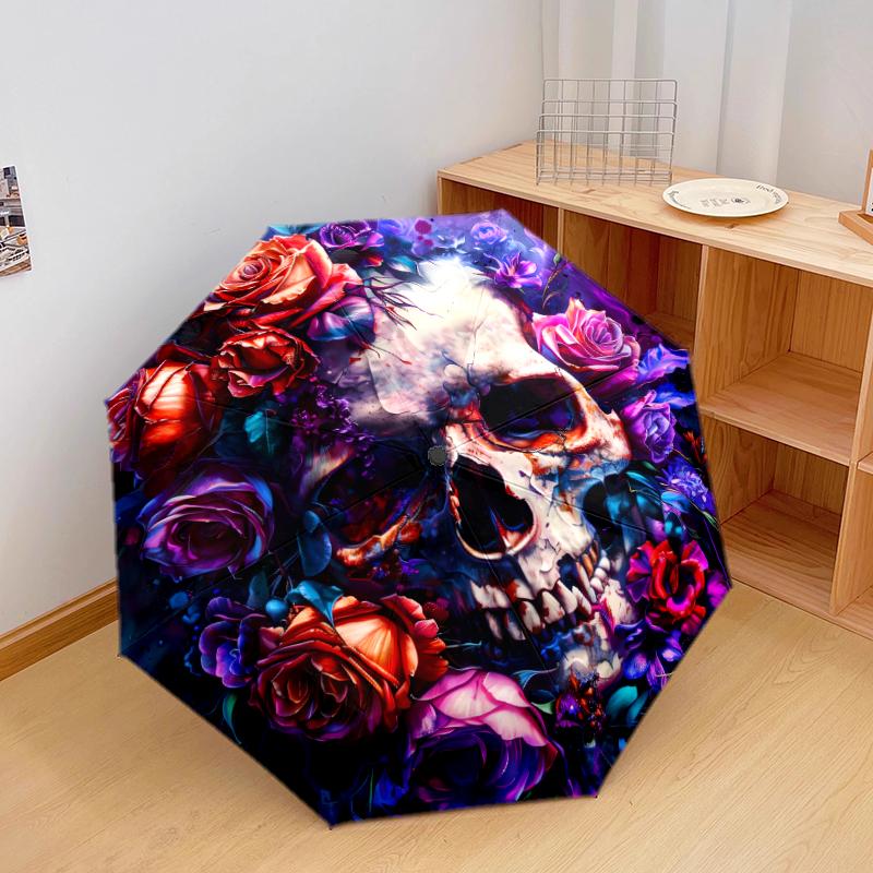 

1 PC Automatic Folding Umbrella - Romantic Skull Pattern, Portable & Foldable Design with 8 Ribs, Christmas Birthday Gifts