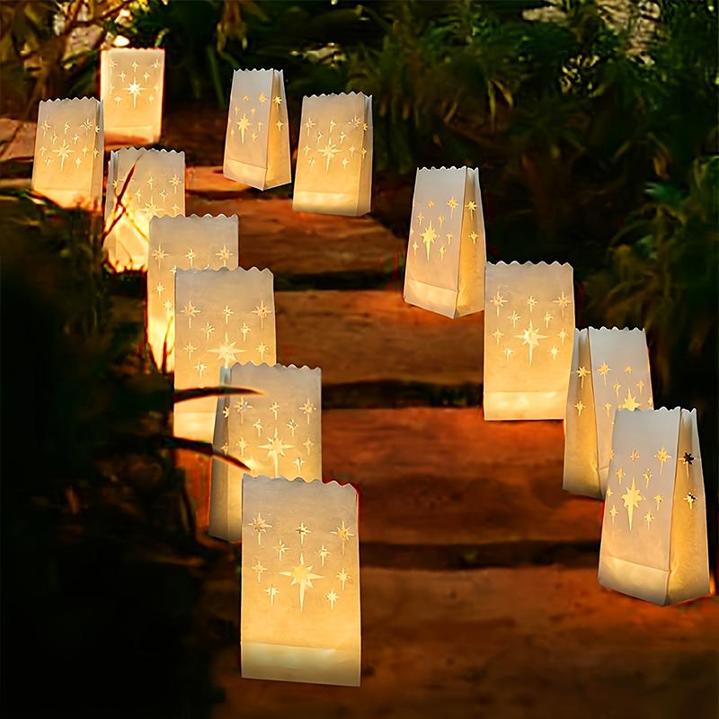 10pcs LED Candle Bag White Paper Lantern Romantic Heart Shaped Tea Light Holder Christmas Party Outdoor Party Wedding Decoration