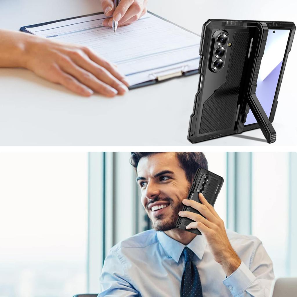 For Samsung Galaxy Z Fold7 5G Case Aluminium Alloy+Silicone Kickstand Cover with PET Screen Film