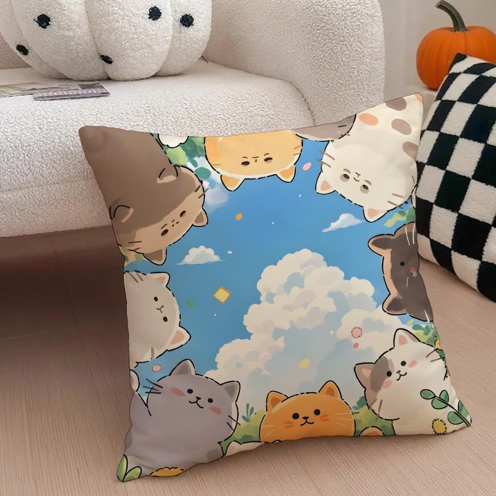 Cartoon Cute Cat Picture For Wake Up Cushion Cover Throw Pillow Cover Hidden Button Durable Polyester Chair Cushion