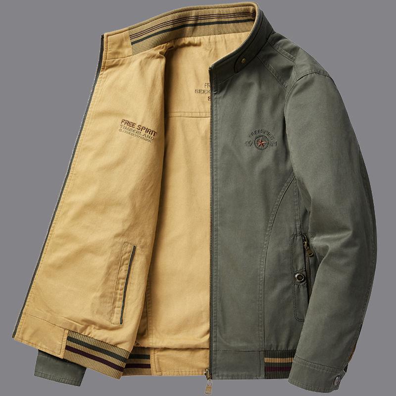 Men's Double-sided Jacket Men's Spring and Autumn Cotton Middle-aged Men's Top Loose Large Size Dad Casual Coat
