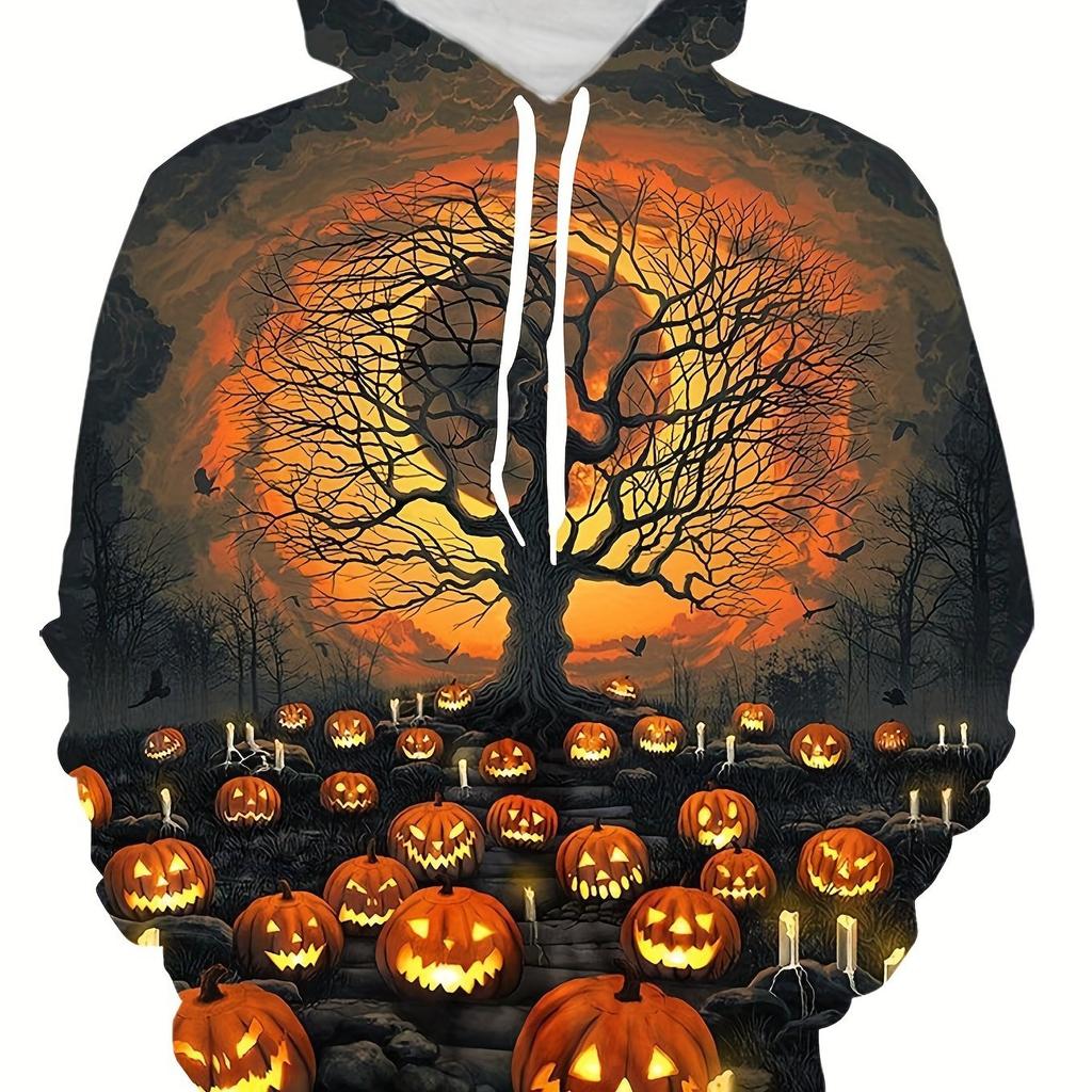 Autumn 3D Fun Pumpkin Pattern Printed Hoodies Fashionable Casual Sports Long Sleeved Men's Hooded Sweatshirts