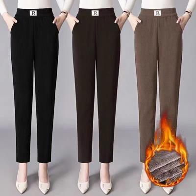 Women Fashion Winter Thicken Plush Corduroy Casual Pants Warm High Waist Trousers
