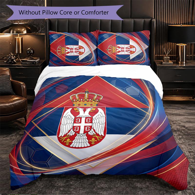 Serbia Pattern 3 Pieces Bedding Set Soft Microfiber Duvet Cover with Pillow Cases for Bedroom