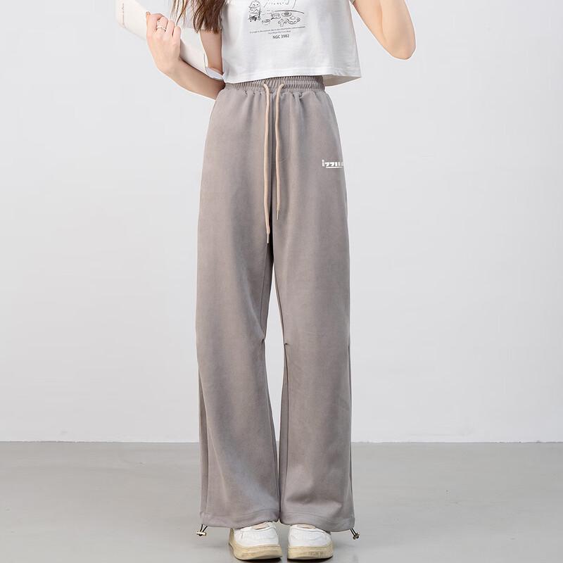 izzue Women's Retro Suede-Feel Loose Straight Sweatpants