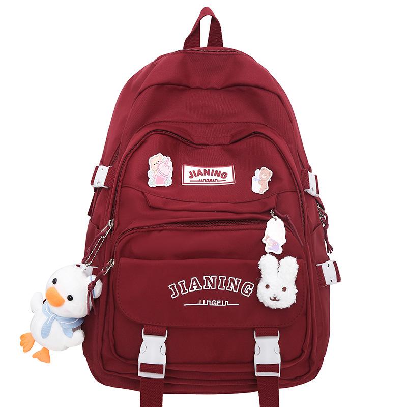 Primary School Girl Junior High School Student Burgundy Backpack High School Student College Student Backpack