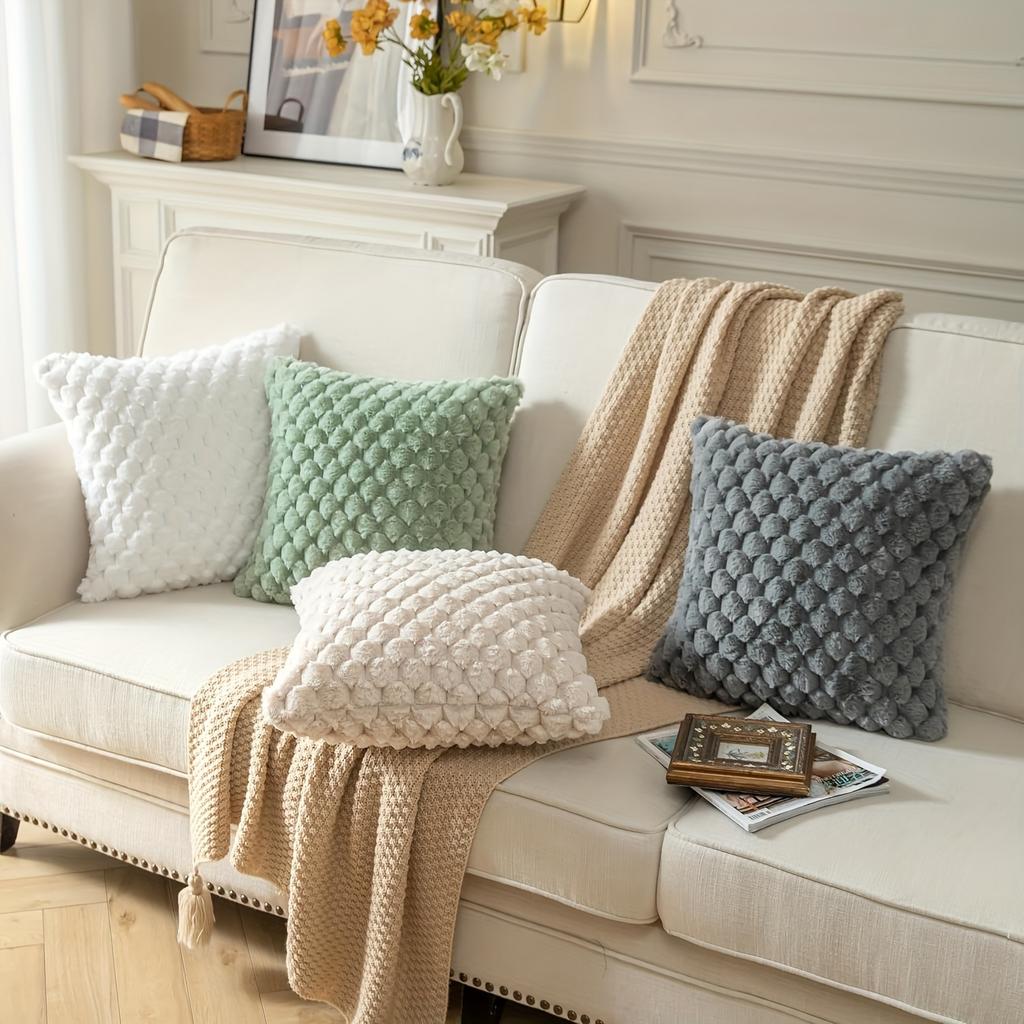 Contemporary Pillow Cover, Luxurious Soft Faux Fur One Side Decorative Cushion Cover with Zipper Closure, Machine Washable, Suitable for Home Decor