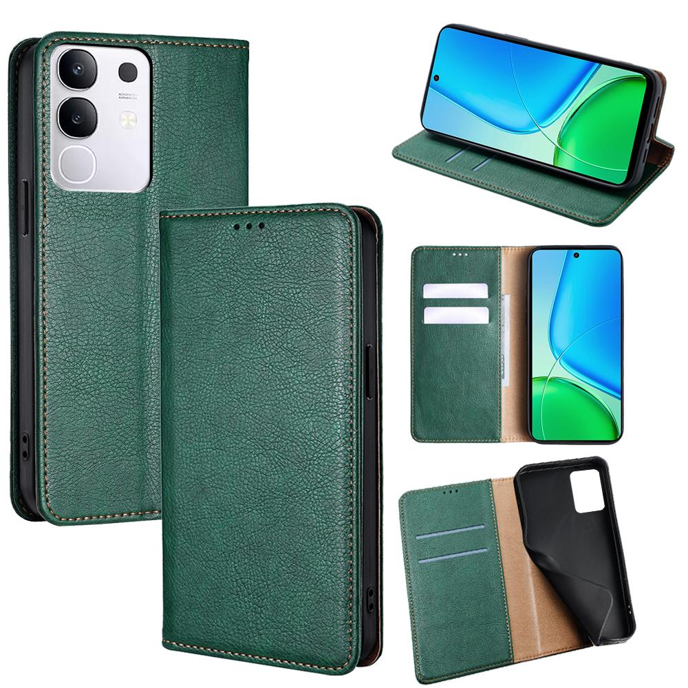 

For vivo Y29 4G Case Wallet PU Leather Magnetic Auto-Absorbed Phone Cover Green