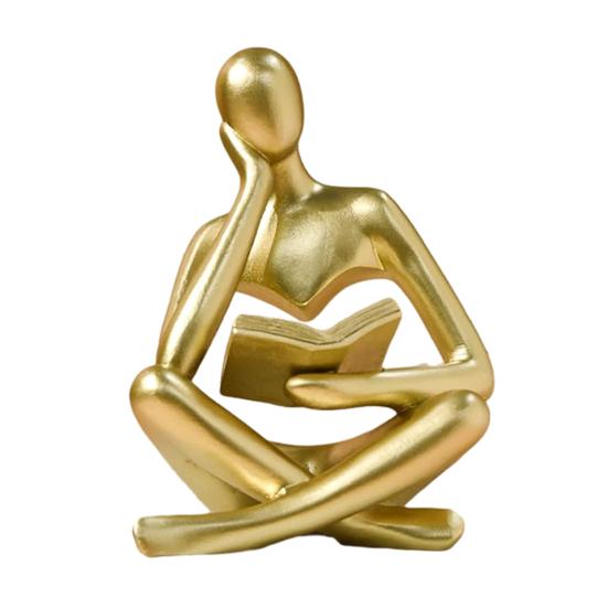 Resin Thinker Statue Bookshelf Decor, Abstract Reading Figure Sculpture, Modern Office Desk Ornament, Inspirational Gift for Teachers & Book Lovers