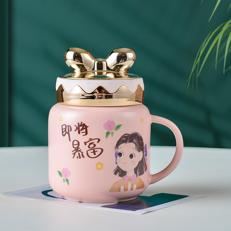 High Value J Mirror Chess Lattice Ceramic Cup Home Office Water Cup Coffee Cup Bear Mug Gift