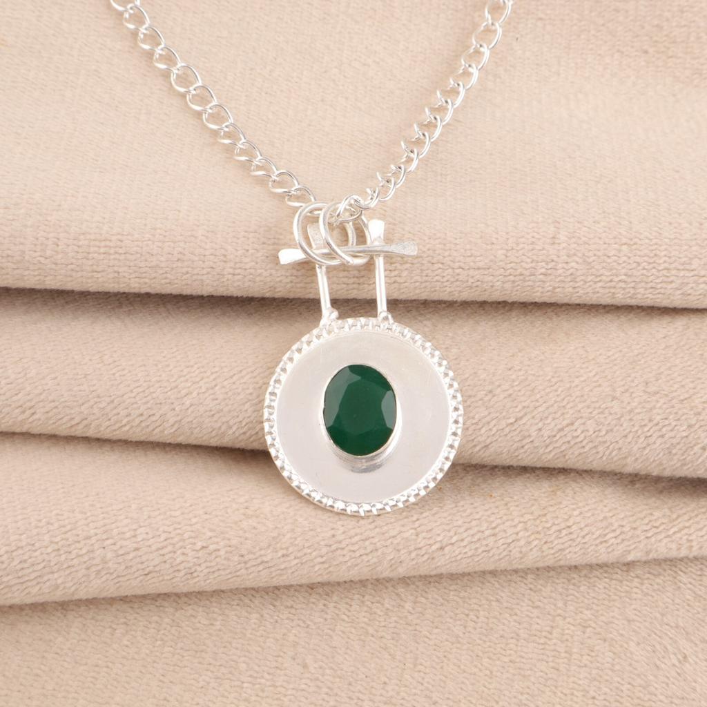 Green Onyx Gemstone 925 Stamped Silver Jewelry Pendant 1.4" For Anniversary Gift PP-57-17
