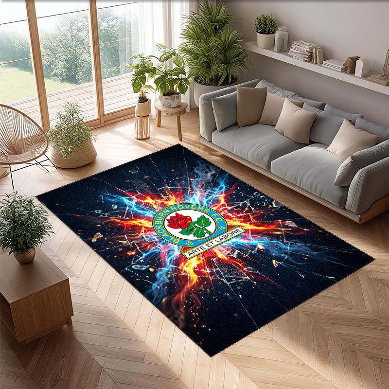 Blackburn Rovers Football Print Crystal Velvet Rug, Comfortable Water Absorbent Non Slip Indoor Floor Carpet