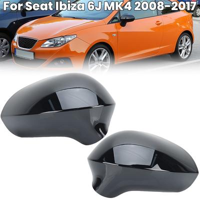 Tampa da Cobertura do Espelho Retrovisor Para Seat Ibiza 6J MK4 2008 2009 2010 2011 2012-2017 Tampa da Cobertura do Espelho Lateral Preto Brilhante Acessórios Automotivos