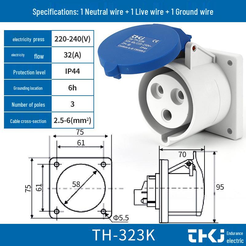Waterproof Industrial Socket & Plug Aviation Connector, 16A/32A Male/Female