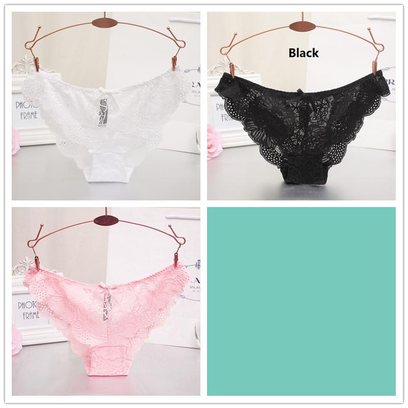 3pcs/lot Women's Sexy Hollow Lace Low Waist Triangle Panties Ruffle Edge Bow Underpants
